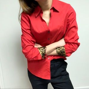 Express red button down collar leopard print